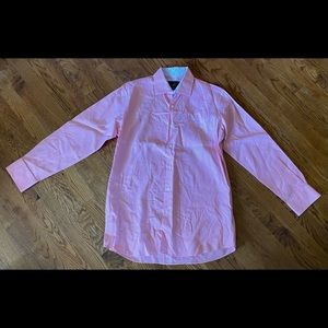 Tattersall Dress Shirt, coral/white checkered, size 16 32/33